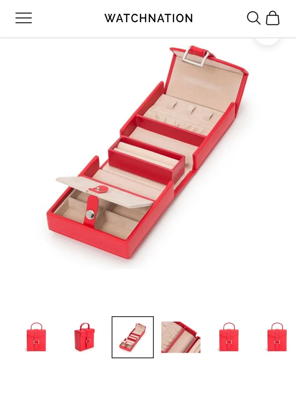 NWT Wolf Heritage Leather Fold-Out Travel Red Jewelry Box